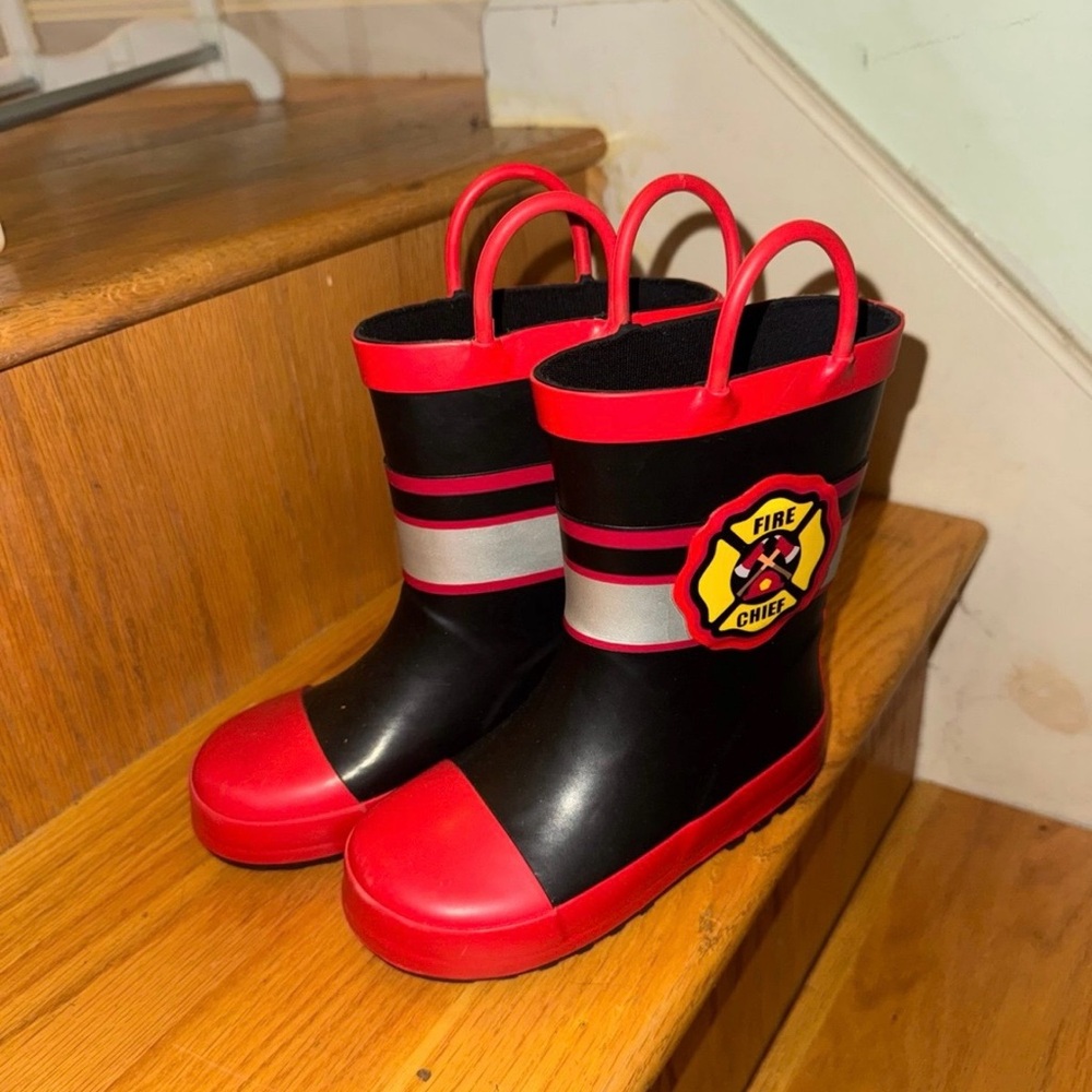 Fire Chief Kids Rain Boots - Black and Red